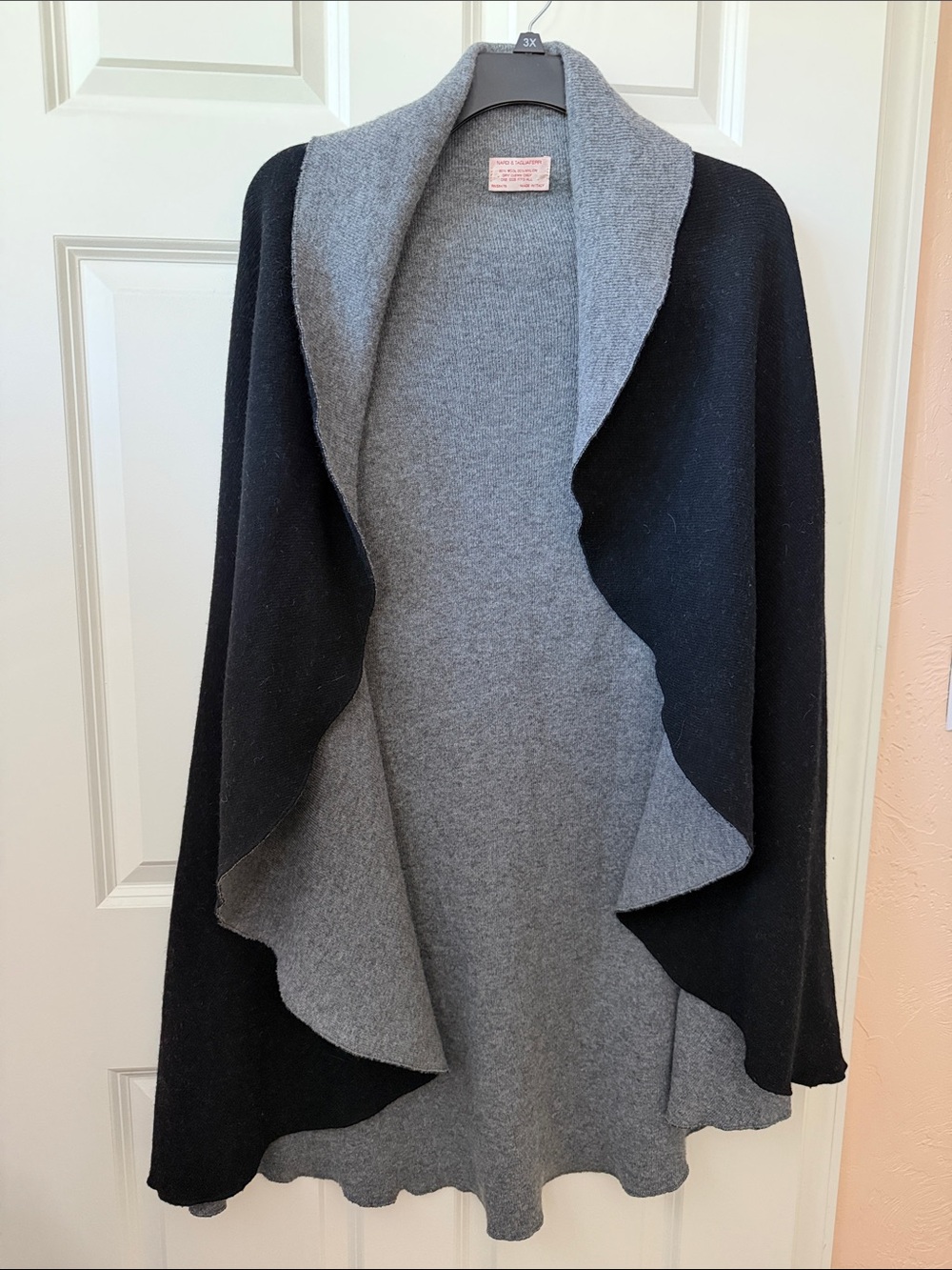 Reversible Black & Gray Draped Flowy  Open-Front Women's Sweater vest
